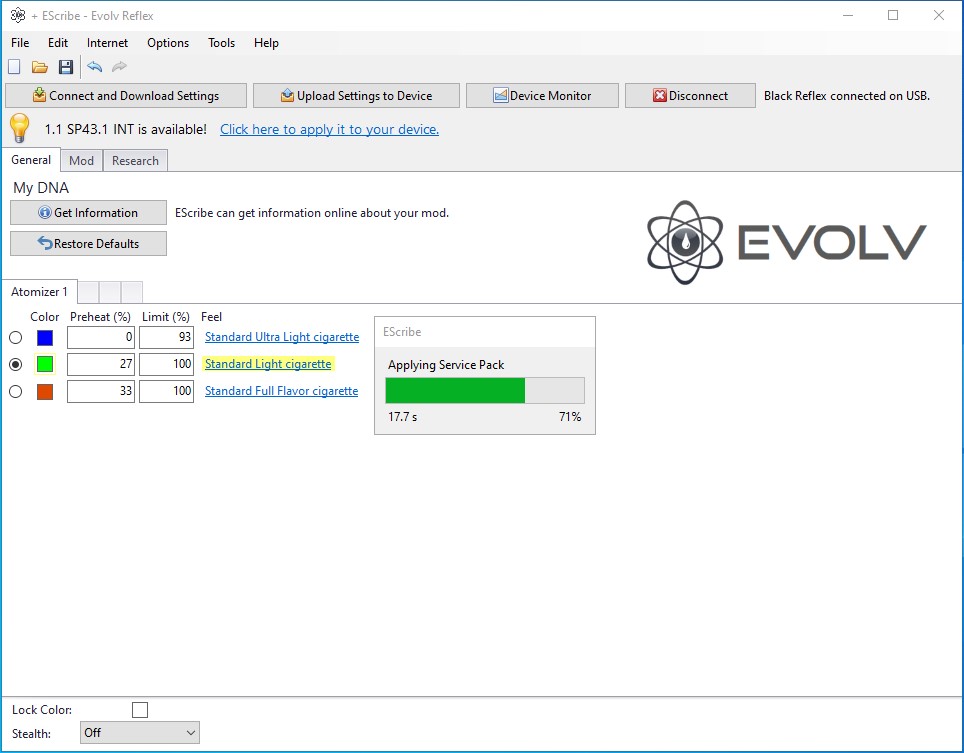 Evolv Reflex firmware update in progress